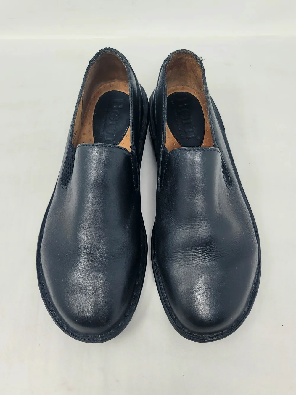 Born Womens Black Leather Slip On Cushioned Flats Walking Loafers Shoes Clean 7